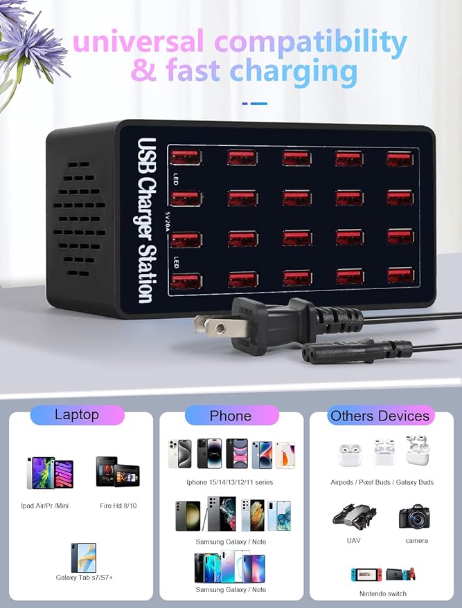 Charging Station, 100W 20Port USB Charging Station, Multiple USB Charger Station, Charging Station for Multiple Devices, Multi USB Charging Station, Chargers for Multiple Devices