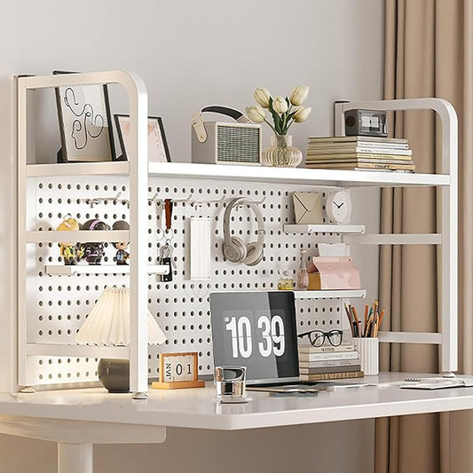 Standing Desk Shelf Desk Shelf Organizer, Countertop Hutch Bookcase Organizer, Desktop Bookcase Bookshelf Desk Hutch, Home Decor, Load Bearing Capacity 50 kg/110 lbs(White,115*68*20cm/45*27*8in)