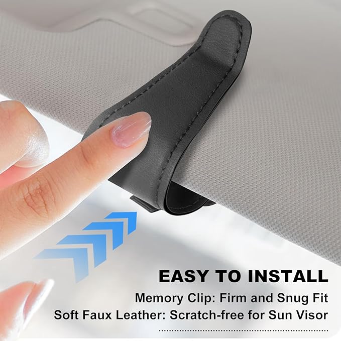 Teraves 2 Pack Sunglass Holder Clip for Car Visor, Upgrade Magnetic Leather Sunglasses Glasses Eyeglasses Visor Clip, Guardian Angel Gift for New Driver