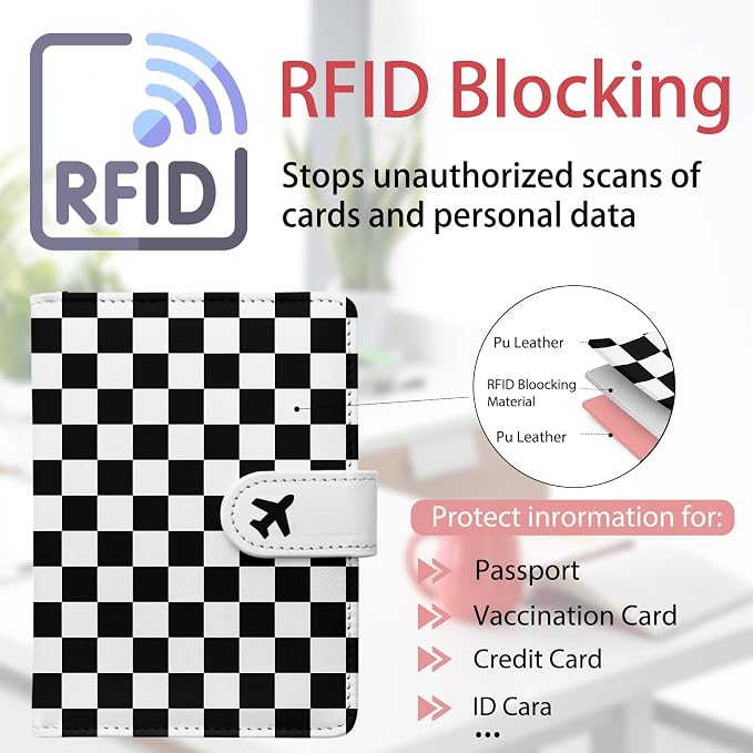 Passport Holder, Travel Wallet Cover with Pen Loop | Cute RFID Blocking Leather Case with Magnetic Closure for Travel Essentials-black
