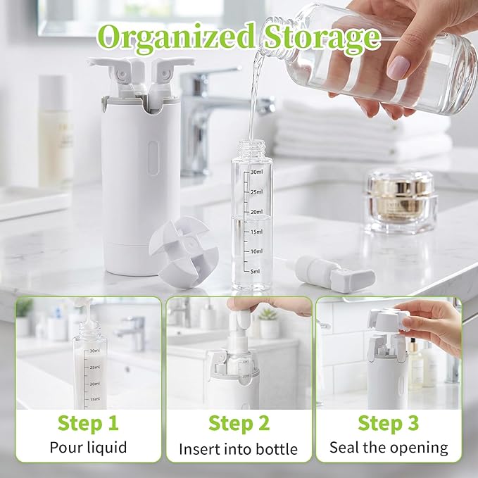 4 in 1 Travel Dispenser Bottle Set - 30ml x4 TSA Approved Leak Proof Airless Pump Bottles, Refillable Small Containers for Shampoo Lotion, Portable Travel Toiletries for Carry On (Key Lime)