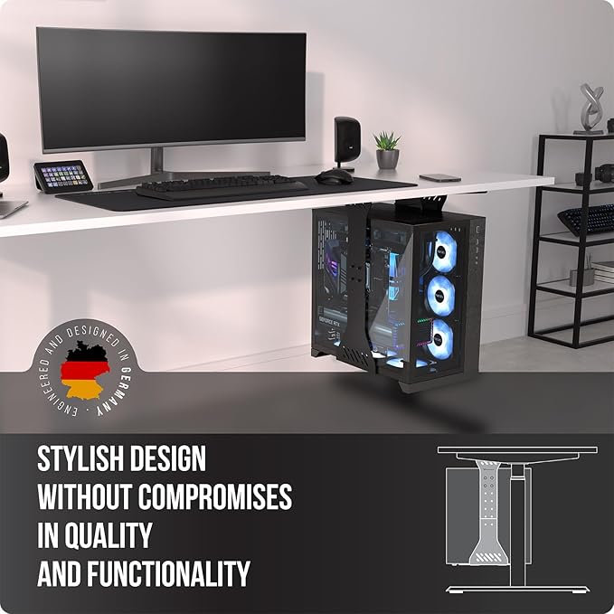 Heavy Duty Under Desk PC Holder – Up to 77 lbs Load Capacity - Adjustable Computer Tower Holder – CPU Holder Under Desk Mount - PC Holder Under Desk – Under Desk Computer Mount (Black)