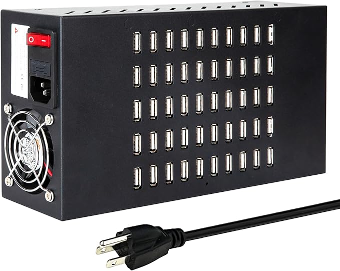 50 Port 200 Watt (40A) USB Charging Station, USB Fast Charger with Intelligent Protection, Multiple US? Desktop Chargers, Suitable for Hotels, Shops, Schools, Shopping Malls