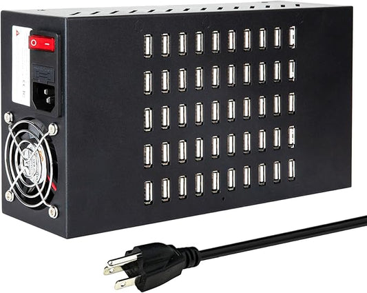 50 Port 200 Watt (40A) USB Charging Station, USB Fast Charger with Intelligent Protection, Multiple US? Desktop Chargers, Suitable for Hotels, Shops, Schools, Shopping Malls