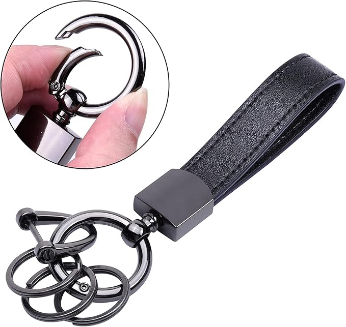 Wisdompro Genuine Leather Car Keychain, Universal Heavy Duty Key Fob Keychain Leather Key Chain Holder for Men and Women