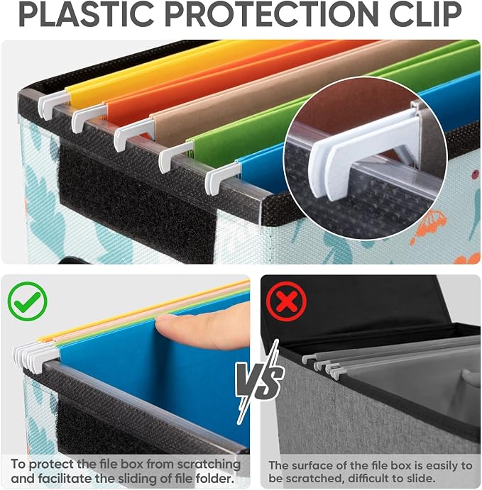 BALEINE File Organizer Box with Lid, Collapsible File Folder Organizer with Plastic Slide, Hanging File Folder Box for Office Document Storage (1 Pack, Spring Stroll, S)
