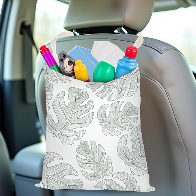 Car Trash Bag Car Garbage Bag Hanging Cars Trash Can, Waterproof Cars Back Seat Organizer for Vehicle Travelling Campingg Eucalyptus Palm Leaves Decor