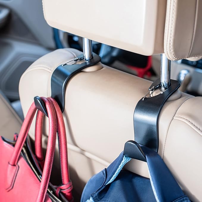 Car Seat Hooks 4 Pack, Headrest Hooks for Purses Groceries Bags with Metal Lock, Car Purse Holder Seat Back Storage Hooks