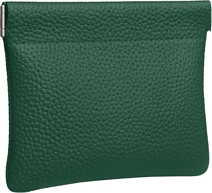Genuine Leather Squeeze Coin Purse Pouch Change Holder For Men & Women Mini Change Purse Pouch for Pocket, Small Pouch Credit Card Key Headset Lipstick Holder (Green)