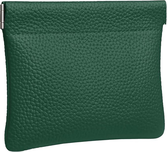 Genuine Leather Squeeze Coin Purse Pouch Change Holder For Men & Women Mini Change Purse Pouch for Pocket, Small Pouch Credit Card Key Headset Lipstick Holder (Green)