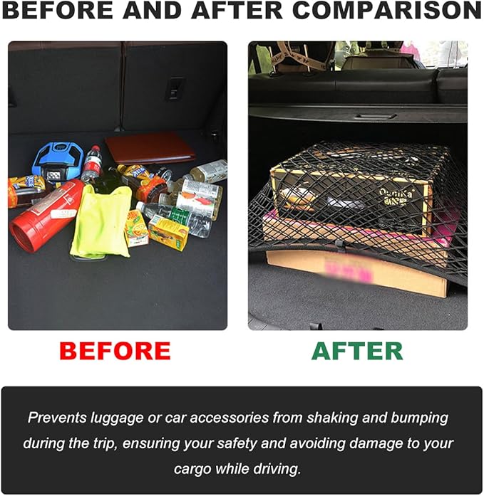 Wevdn Cargo Net for SUV Car Trunk, 31.5 × 23.6 inches Elastic Mesh Net Organizer with Hooks, Adjustable Auto Trunk Rear Cargo Netting Storage Mesh Pouch, Universal Car Accessories