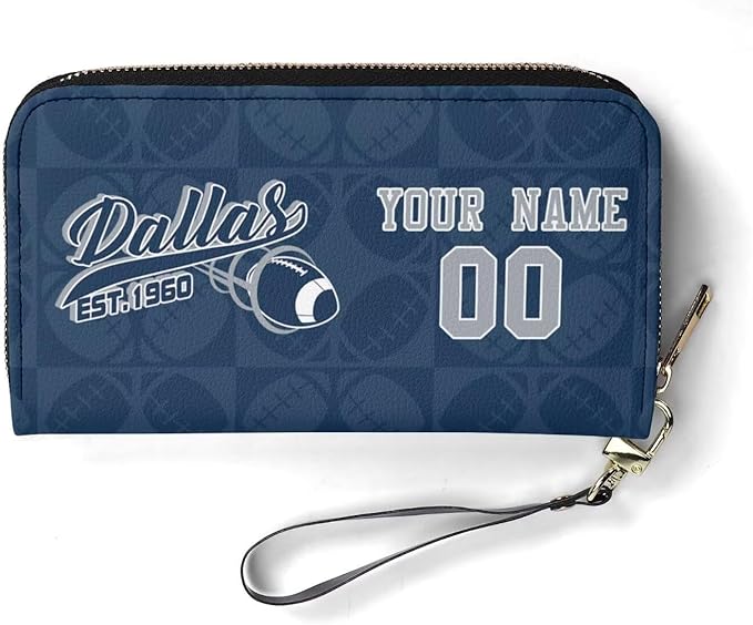 Custom Sports Team Zip Organizer Wallet-Personalized PU Leather Wallet with Name Number,Multi-Card Slots,Wrist Strap,Fan Gift for Men Women.