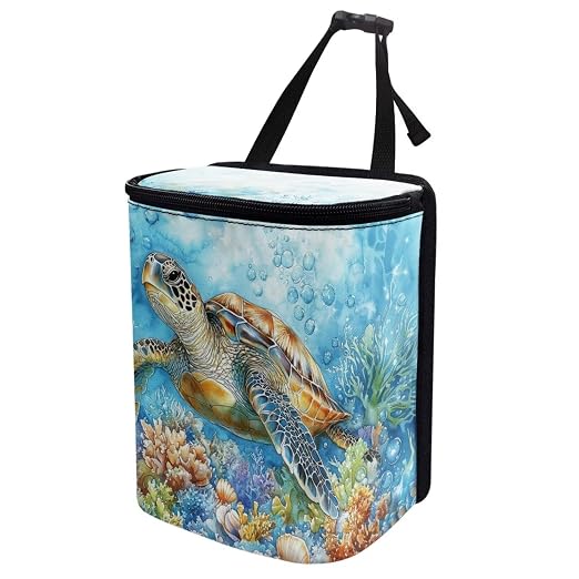 Car Trash Bin Collapsible Car Organizers and Storage for Front Seat Multipurpose Trash Bag Automotive Garbage Can Car Accessories Interior Car Organizer, Sea Turtle Print