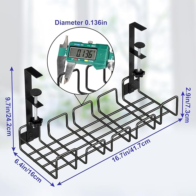 OneLeaf Cable Management Tray, No Drill Wire Management Rack, Office Wire Organizers for Cords, Computer Desk Accessories, Under Desk Organizer with Cable Organization