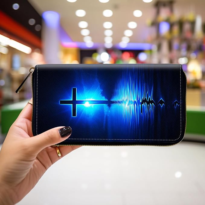 Wallet,Leather Long Wallet Suitable For Ladies And Teenagers - Detachable Wristband + RFID Travel Wallet With Card Slot - Blue Water Cross