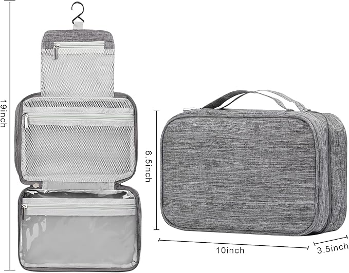 Etercycle Toiletry Bag for Women Men, Waterproof Hanging Toiletry Bags for Traveling, Portable Foldable Travel Wash bag with Hanging Hook, Shaving Bag for Bathroom Shower- Gray