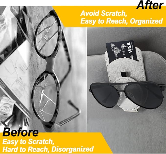 Sunglass Holder for Car Visor, Magnet Adsorbed Sunglasses Holder for Car Accessories Parts, Leather Car Sunglass Holder, Car Visor Sunglasses Clip for Glasses Cards (2PCS, Gray)