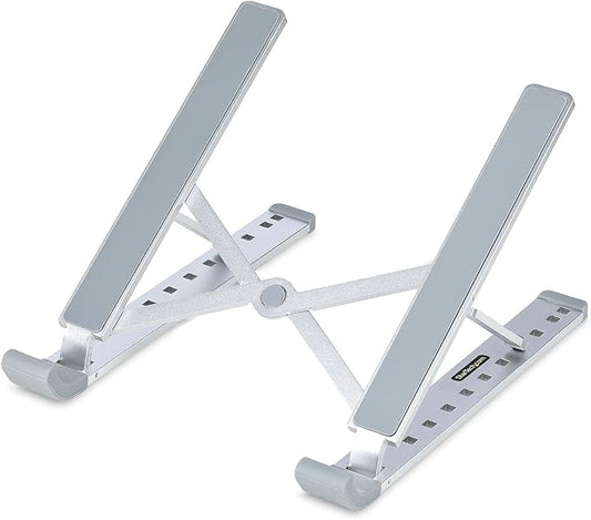 StarTech.com Foldable Laptop Riser Stand, Portable Height Adjustable Ergonomic Laptop Stand, Ventilated Aluminum Frame Supports 22lb (10Kg), Tilt/Raised/Angled Laptop/Tablet Stand (Laptop-Riser-BAR)