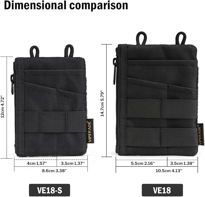 VIPERADE VE18-S Small EDC Pouch, Mini EDC Pocket Organizer for Men, EDC Pocket Organizer, 3 Slots with 2 Zipper Pockets Multitool Pouch