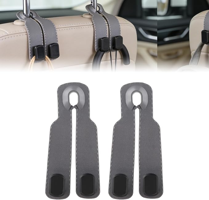 2 Pack Gray Car Headrest Hooks, Universal Car Purse Holder Seat Back Storage Hook, Multifunctional Automotive Interior Organizer for Bags Purses Groceries