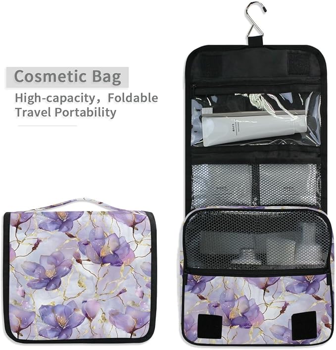 senya Hanging Travel Toiletry Bag Kit Boys Makeup Case Cosmetics Organizer for Men Women (Delicate Abstract Flowers)