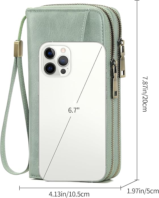 GAEKEAO Womens Wallet Large Capacity Double Zipper Ladies Card Phone Holder RFID Blocking Leather Clutch Wristlet Grip Strap