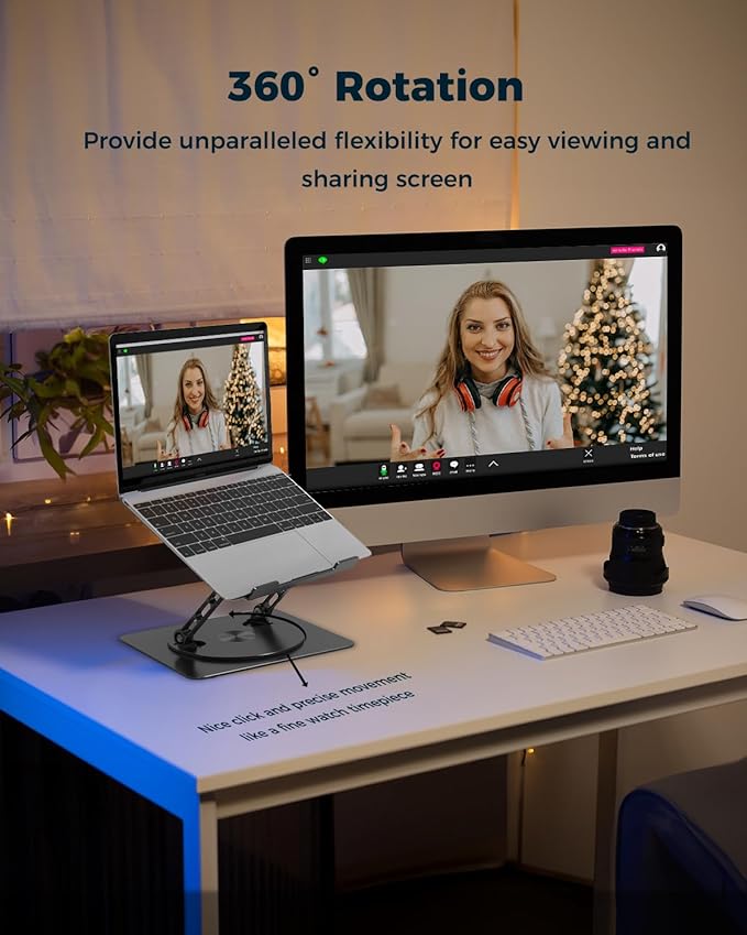 360° Rotating Laptop Stand for Desk | Adjustable, Foldable, Portable Aluminum Ergonomic Riser | Compatible with MacBook, Dell, HP & All Laptops 10-16 inch | Black