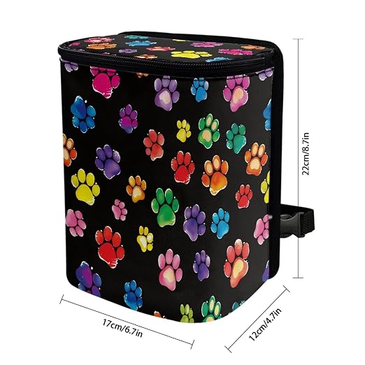 Rainbow Dog Paw Print Car Trash Can Automotive Car Trash Bag with Lid Collapsible Waterproof Car Organizers and Storage Car Accessories for Women