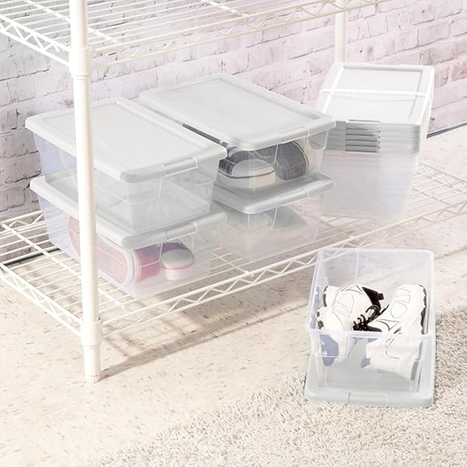 Sterilite 12-Pack 6 Quart Storage Boxes, Stackable Clear Plastic Bins with Snap-On Lids – Heavy-Duty Organizing Containers for Closet, Bathroom, and Office