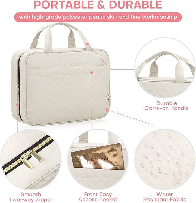 HXLGMD Travel Size Toiletry Bag for Women, Portable Cosmetic Bag with Hanging Hook, Travel Essentials Water-resistant Makeup Organizer for Accessories, Shampoo, Full-size Container, Toiletries
