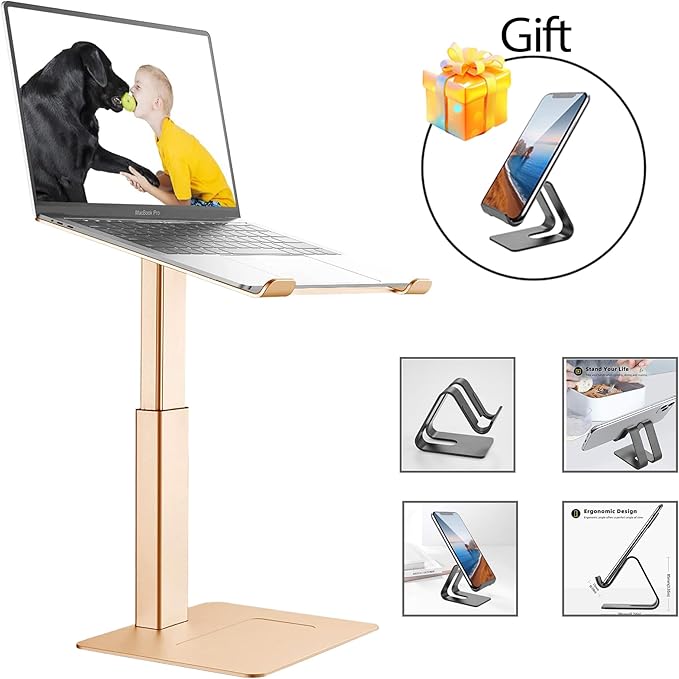 Laptop Stand for Desk, Ergonomic Sitting and Standing Laptop Riser for Notebook MacBook 11-17 Inches，DJ Laptop Stand Adjustable Height from 7-15 Inches Aluminum(Gold)