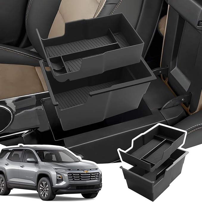2PCS Center Console Organizer for 2026 2025 Chevy Equinox with Non-Slip Rubber Mat, Not fit for Equinox EV,2026 2025 Chevy Equinox Accessories, Black