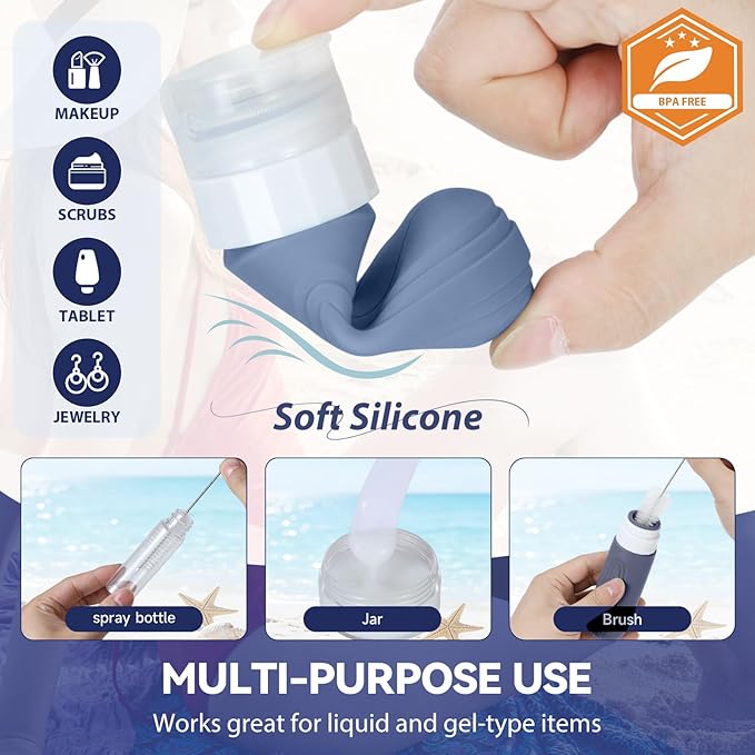 Travel Bottles for Toiletries 10 Pack, TSA Approved Travel Size Toiletries Essentials Containers Set, Leak Proof Silicone Bottles Kit, Refillable Liquid & Creams Accessories (BLUE)