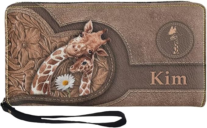 Bulopur PU Leather Wallet for Women Custom Name Small Wallet Purse Giraffe Wristlet Wallets Waterproof Rifd Blocking Cash ID Card Holder Clutch Purses for Shopping Travel Personalized Gifts for Sister