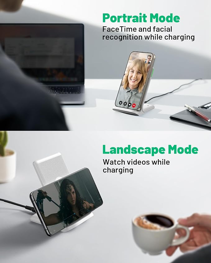 INIU Wireless Charger Station, 15W Fast Wireless Charging Stand for Official and Home Compatible with iPhone 17 16 15 14 13 12 Pro XS Samsung Galaxy S23 S22 S21 Note 20 Google etc
