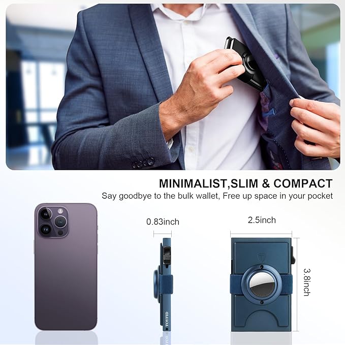 Minimalist Wallet for Men,Slim Wallet Compatible with AirTag,Card Holder Metal Wallet,Pop Up Wallet,Metal Card Holder,Quick Access Card,RFID Blocking Protection,Hold 12+ Credit Cards (Navy Blue)