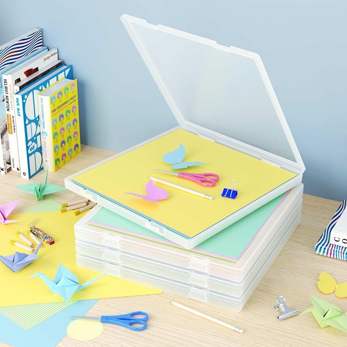 Denkee 12 x 12 Paper Storage, 6 Pack Scrapbook Paper Organizer Storage, Craft Organizers Box, Portable Storage Containers for Board Game, Craft, Art Supplies