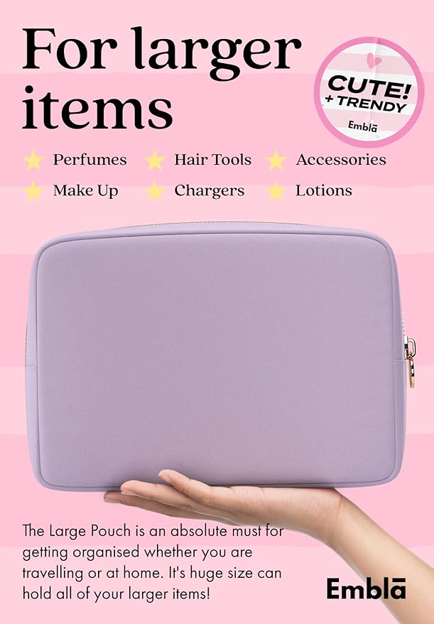 Embla Large Makeup Bag and Waterproof Nylon Travel Toiletry Bag, Large Capacity Cosmetic Zipper Pouch, Lavender