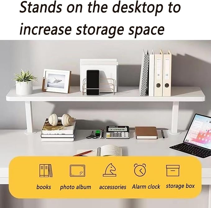 23.6x7.8 in Clamp On Desk Organizer Shelf, Above Desk Storage Extension Portable No Drill Required Bookcase Clamp Rack for Home Office Dorm Workstation and Study Space, Natural