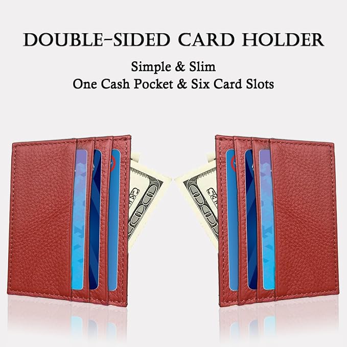 WOXVM Credit Card Holder Wallet RFID Blocking Slim Credit Card Cases Holder Premium Leather Minimalist Front Pocket Small Wallet with 6 Card Slots and 1 Pockets for Men Women (Red)