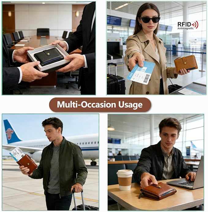 Slim RFID Blocking Passport Holder Wallet,PU Leather Travel Card Organizer,Lightweight Passport Case for Women Men (Brown)