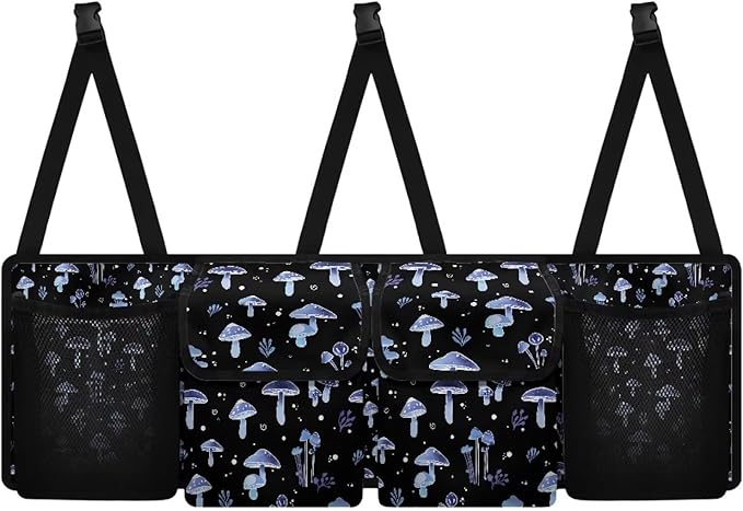 Car Trunk Organizer,Collapsible Large Capacity Auto Backseat Hanging Storage Bag with Adjustable Strap & 4 Pockets,Keep Trunk Clean and Tidy(Blue Mushroom Pattern)