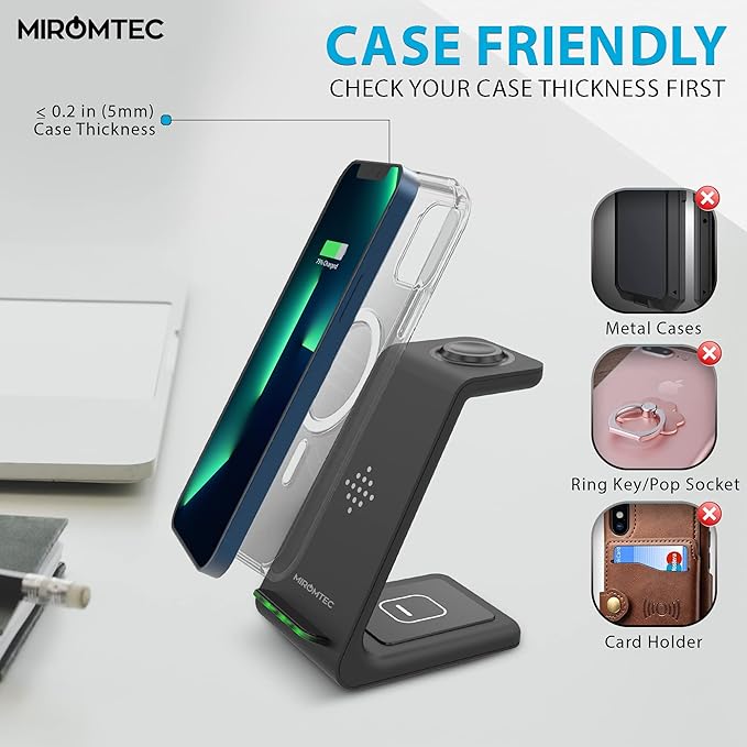 Charging Station for Multiple Devices,3 in 1 Fast Charging Dock for iPhone Series 14/13/12/11/X/8 Plus,Airpods, Desk Wireless Charger for Apple Watch 8/Ultra/7/6/SE/5/4/3/2 with QC3.0 Wall Adapter