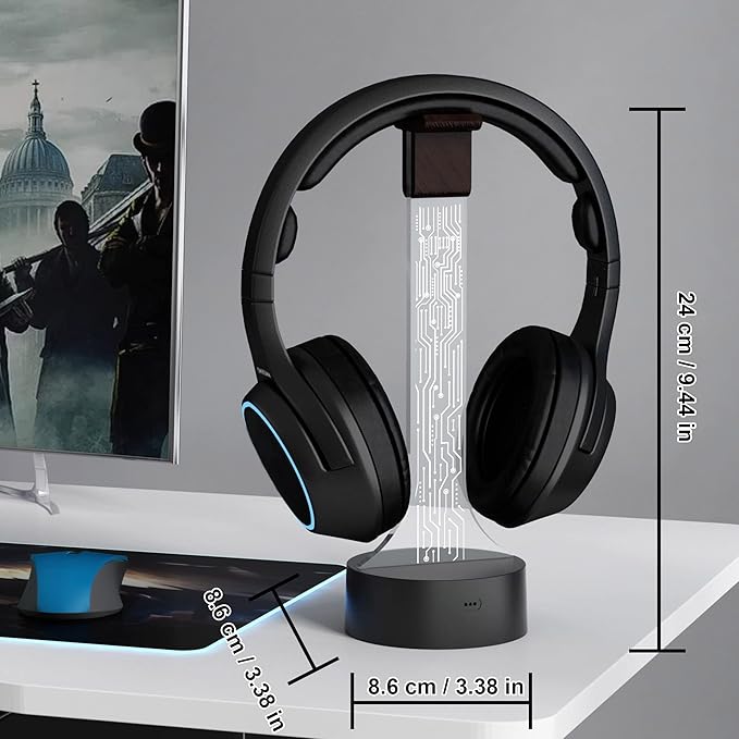 YuanDian Light up Headphone Stand for Desk, Gaming Headset Holder RGB with 16 Color Lights for Game Room Decor, Cool Gamer Gifts for Men Boyfriend （PCB）