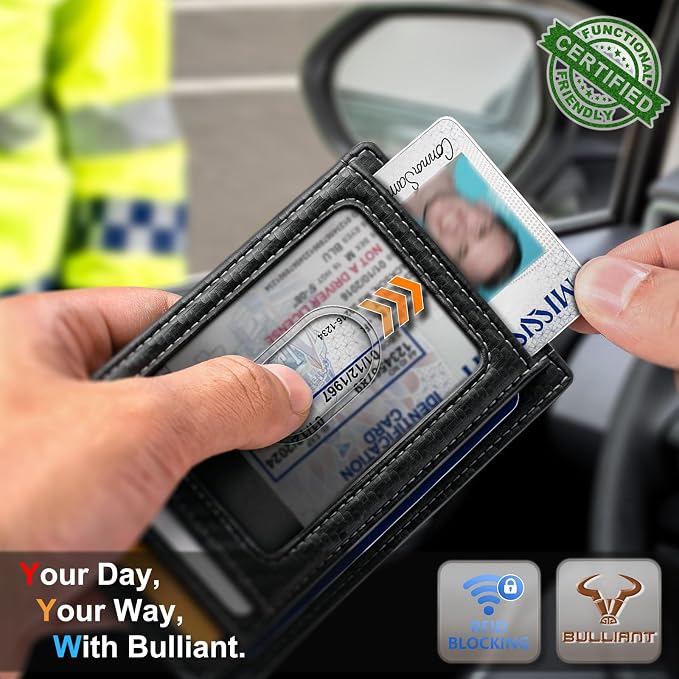BULLIANT Men Wallet,Slim Leather Wallet Money Clip Card Hodler For Men Gift 8 Cards RFID Blocking