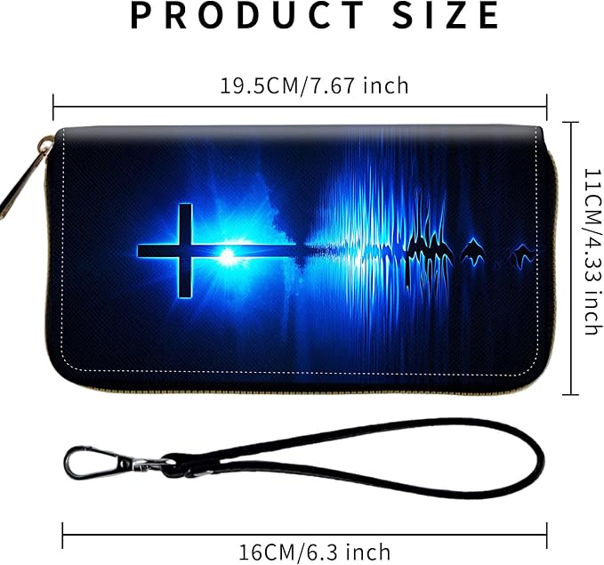 Wallet,Leather Long Wallet Suitable For Ladies And Teenagers - Detachable Wristband + RFID Travel Wallet With Card Slot - Blue Water Cross