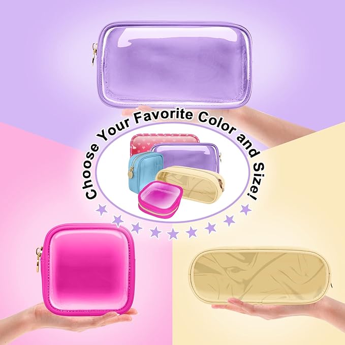 Nylon Small Clear Makeup Bag Slim Pencil Pouch, Cute Makeup Bag Preppy Cosmetic Zipper Pouch Pencil Case for Purse, Travel PVC Toiletry Bag Clutch Coin Pouch Makeup Organizer for Women Girls(Purple)