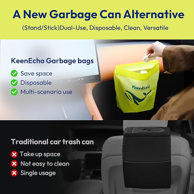 Disposable Car Garbage Bin Bags, Vomit Trash Bags made with Recycled Plastic Bottles for Boat, Plane, Travel, Camping, Bedroom, Study Room, Office and Car, 20 pcs