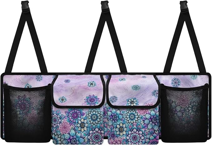 Bohemian Flower Design Car Trunk Organizer,Beach Design Backseat Trunk Organizer with 4 Pocekt,Backseat Hanging Car Storage Bag Foldable Cargo Storage Not Easy to Fade Machine Washable