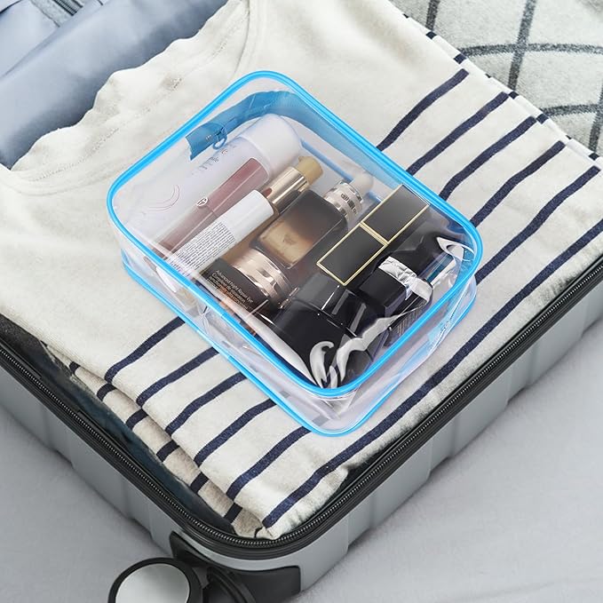 Wedama TSA Approved Toiletry Bag, Cosmetic Bags 2 Pack with Zipper Carry on Airline Airport Travel Accessories, PVC Makeup Bags for Travel, Quart Size Travel Bags for Men and Women-Sky Blue